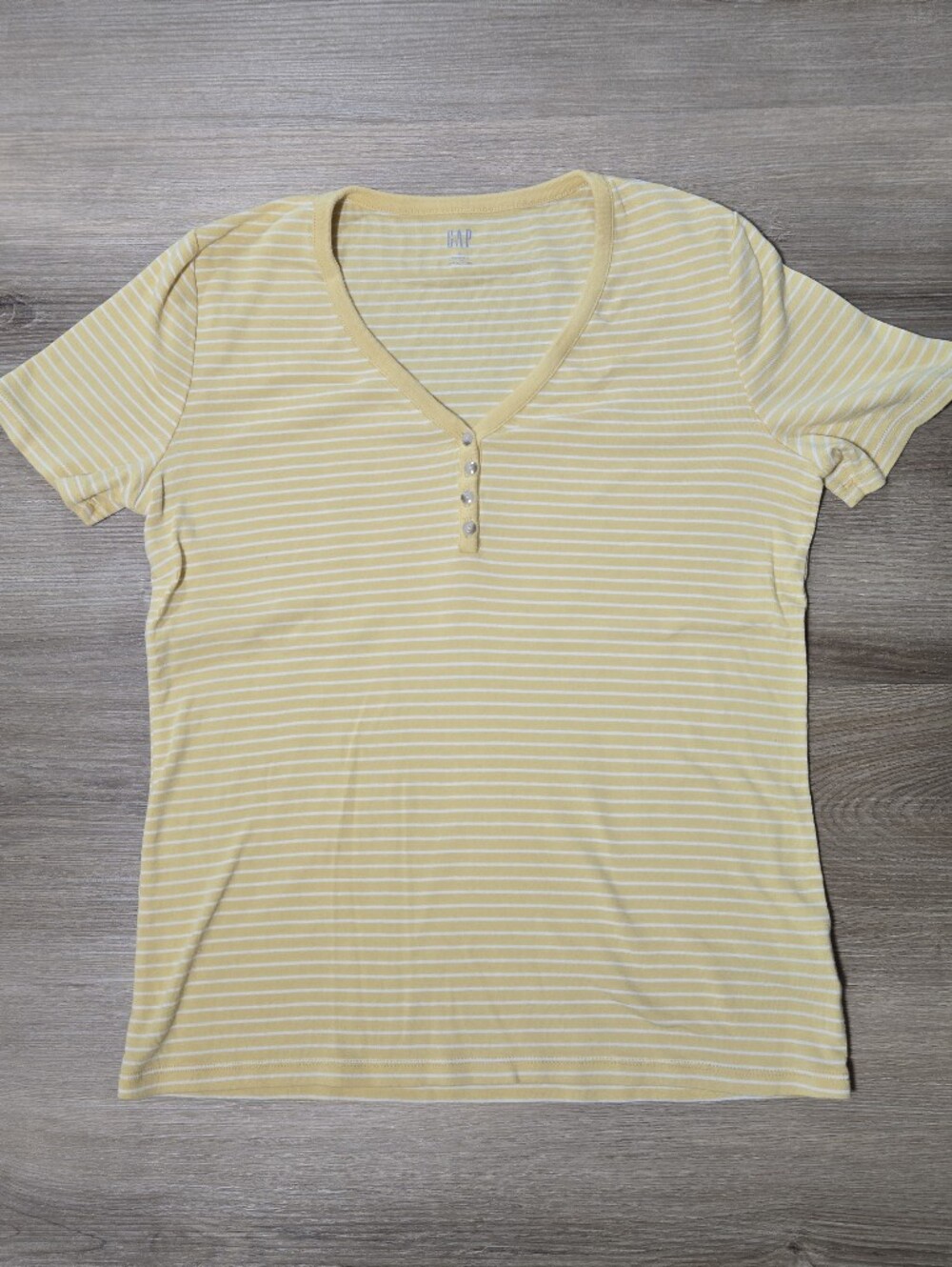 GAP Women's Yellow & White Striped Short-Sleeve Henley